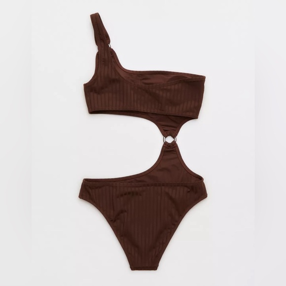 NWT Aerie Wide Ribbed Cut Out One Shoulder Ring One Piece Swimsuit - Picture 5 of 6